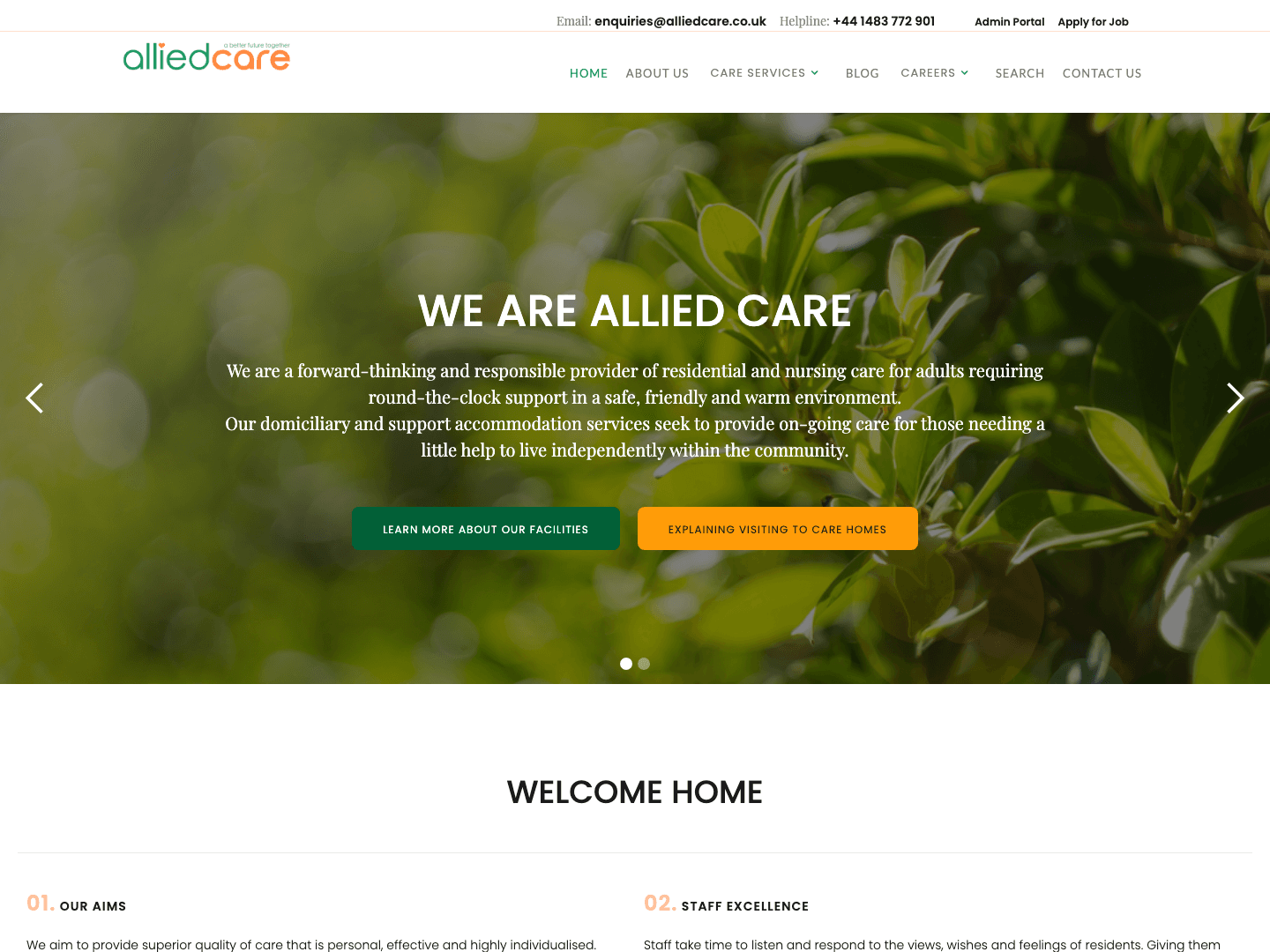 Allied Care website homepage