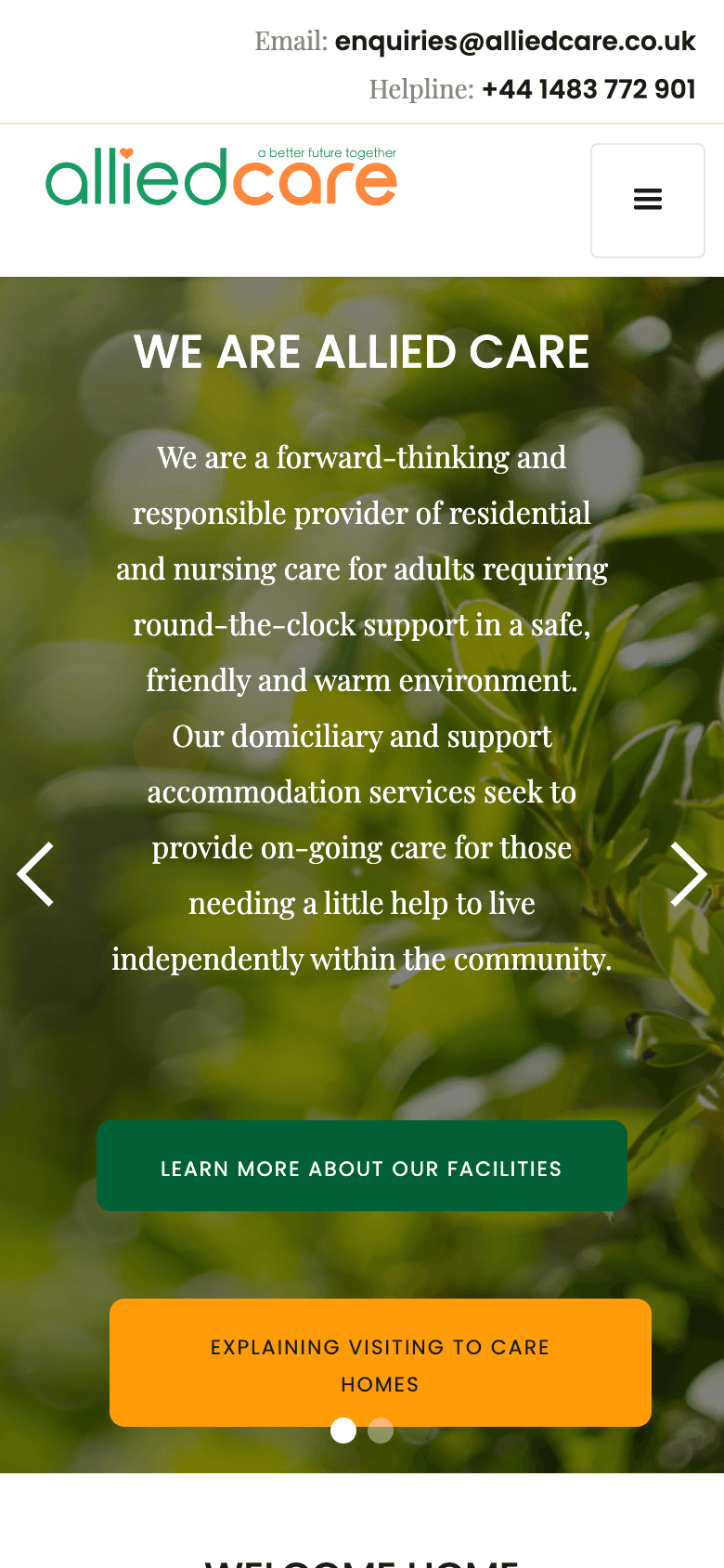 Allied Care website on a phone