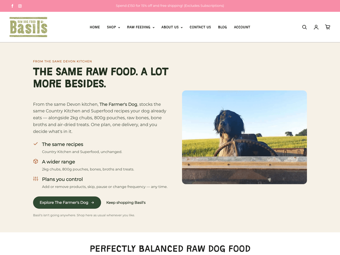 Basil's Raw Dog Food Shopify store