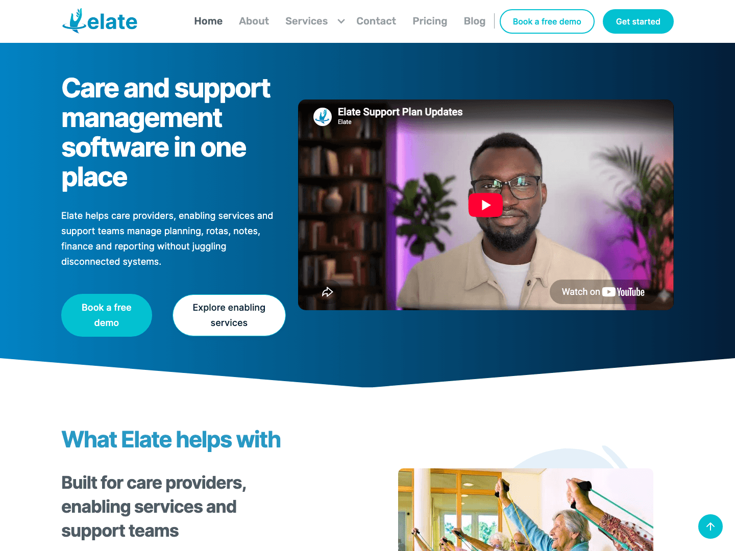 Elate marketing website homepage